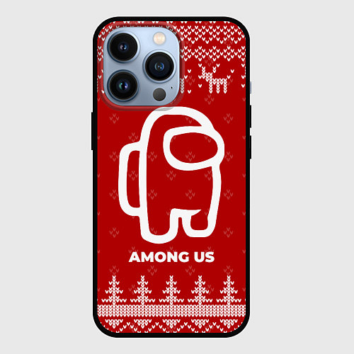 Чехол iPhone 13 Pro Новогодний Among Us с оленями / 3D-Черный – фото 1