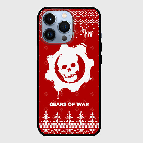 Чехол iPhone 13 Pro Новогодний Gears of War с оленями / 3D-Черный – фото 1
