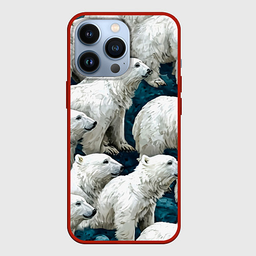 Чехол iPhone 13 Pro Свора белых медведей / 3D-Красный – фото 1