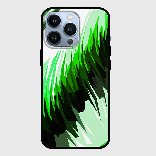 Чехол iPhone 13 Pro Чёрно-зелёные острые полосы на белом фоне / 3D-Черный – фото 1