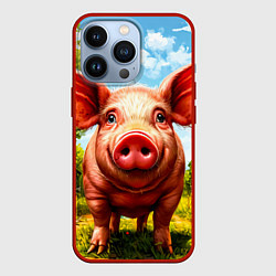 Чехол для iPhone 13 Pro Свинка в деревне, цвет: 3D-красный
