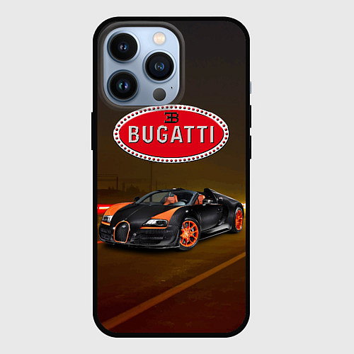 Чехол iPhone 13 Pro Bugatti on the night route / 3D-Черный – фото 1