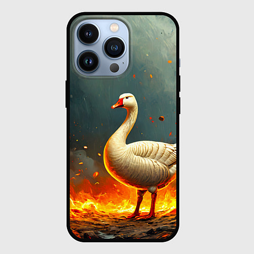 Чехол iPhone 13 Pro Гусь в огне / 3D-Черный – фото 1