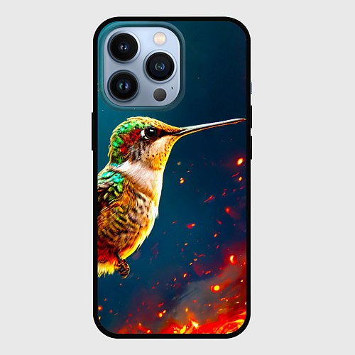 Чехол iPhone 13 Pro Колибри в огне / 3D-Черный – фото 1