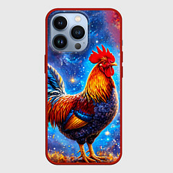 Чехол для iPhone 13 Pro Петух в космосе, цвет: 3D-красный