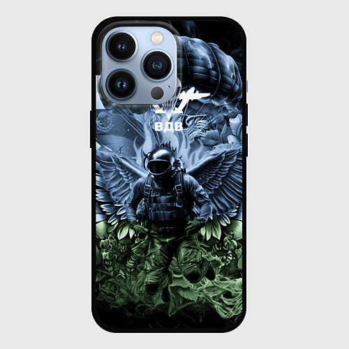 Чехол iPhone 13 Pro Десант ВДВ в тоне флага десантиков / 3D-Черный – фото 1