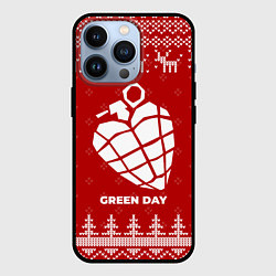 Чехол iPhone 13 Pro Новогодний Green Day с оленями