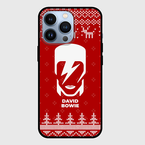 Чехол iPhone 13 Pro Новогодний David Bowie с оленями / 3D-Черный – фото 1