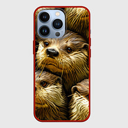 Чехол для iPhone 13 Pro Мордочки выдр, цвет: 3D-красный