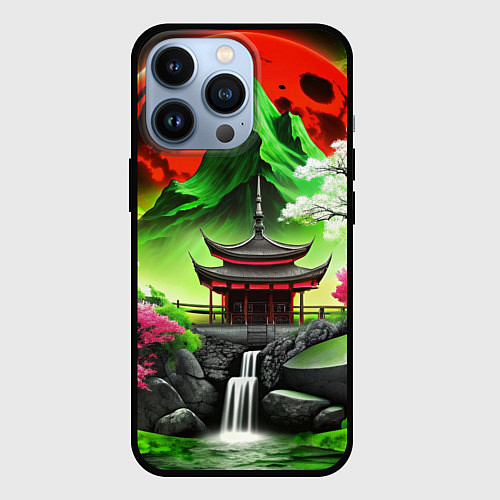 Чехол iPhone 13 Pro Водопад японии и природа / 3D-Черный – фото 1