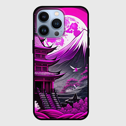 Чехол iPhone 13 Pro Япония гора в фиолетовом свете / 3D-Черный – фото 1