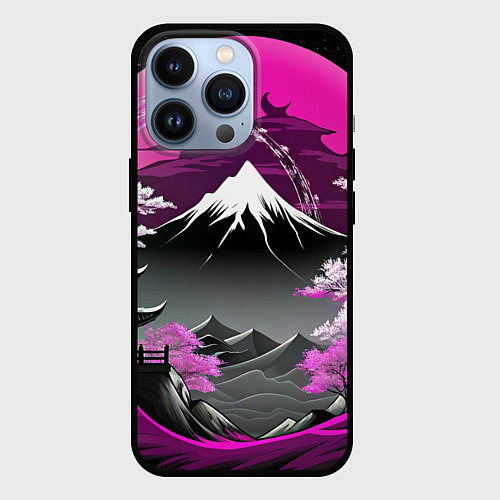 Чехол iPhone 13 Pro Япония природа в коллаже / 3D-Черный – фото 1