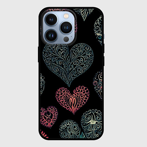 Чехол iPhone 13 Pro Сердца в виде узоров / 3D-Черный – фото 1