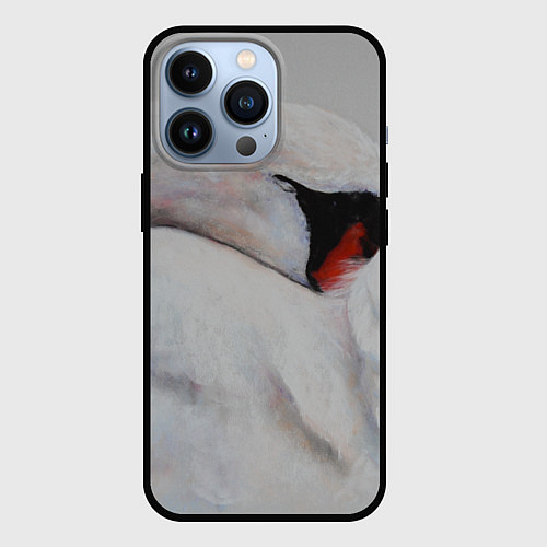 Чехол iPhone 13 Pro Белый лебедь спит / 3D-Черный – фото 1
