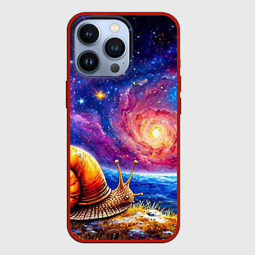 Чехол iPhone 13 Pro Улитка и космос / 3D-Красный – фото 1