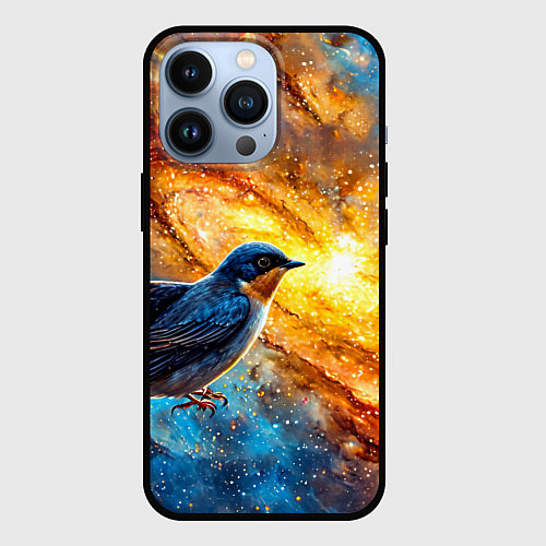 Чехол iPhone 13 Pro Ласточка в космосе / 3D-Черный – фото 1