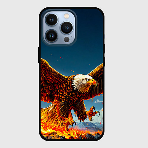 Чехол iPhone 13 Pro Парящий над огнем орел / 3D-Черный – фото 1