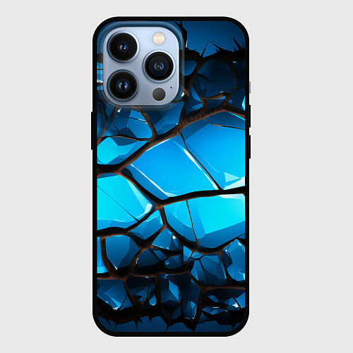 Чехол iPhone 13 Pro Синяя текстура объемных плит / 3D-Черный – фото 1