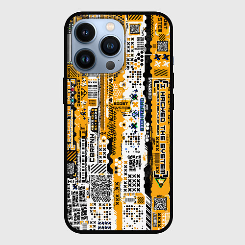 Чехол iPhone 13 Pro Cyberpunk pattern yellow / 3D-Черный – фото 1