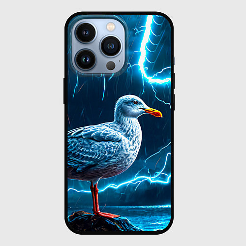 Чехол iPhone 13 Pro Чайка и молния / 3D-Черный – фото 1
