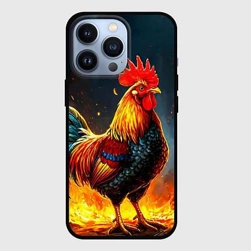 Чехол iPhone 13 Pro Петух в огне / 3D-Черный – фото 1