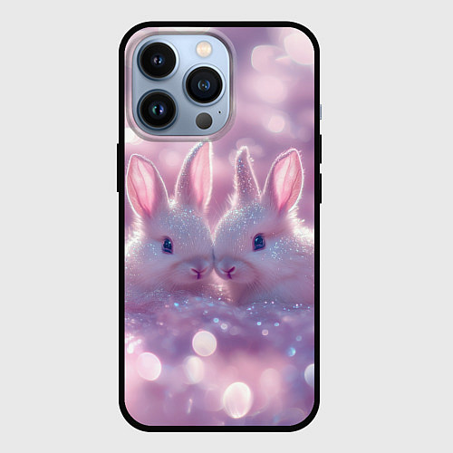Чехол iPhone 13 Pro Влюбленные зайчики / 3D-Черный – фото 1