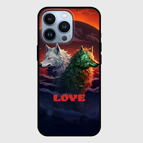 Чехол iPhone 13 Pro Любовь - волк и волчица / 3D-Черный – фото 1