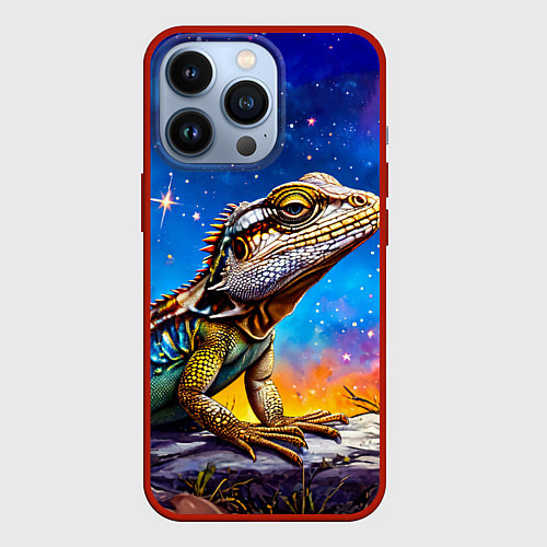 Чехол iPhone 13 Pro Ящерица в космосе / 3D-Красный – фото 1