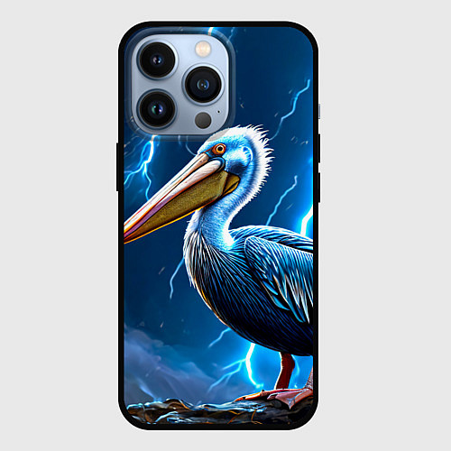 Чехол iPhone 13 Pro Пеликан и молния / 3D-Черный – фото 1