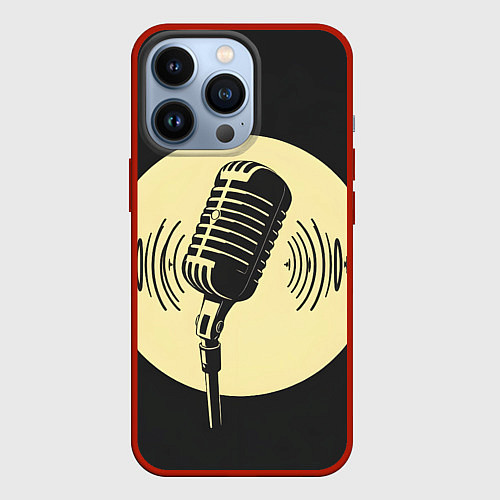 Чехол iPhone 13 Pro Микрофон на черном фоне / 3D-Красный – фото 1