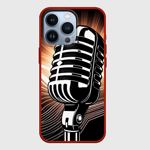 Чехол iPhone 13 Pro Микрофон и звуковые волны / 3D-Красный – фото 1