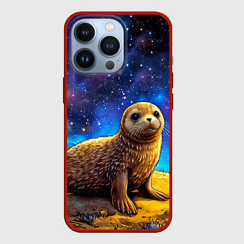Чехол iPhone 13 Pro Тюлень в космосе / 3D-Красный – фото 1