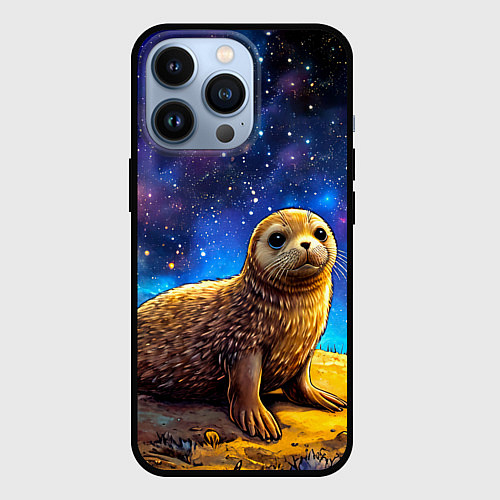 Чехол iPhone 13 Pro Тюлень в космосе / 3D-Черный – фото 1