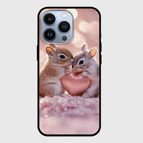 Чехол iPhone 13 Pro Влюбленные белочки с сердечком / 3D-Черный – фото 1