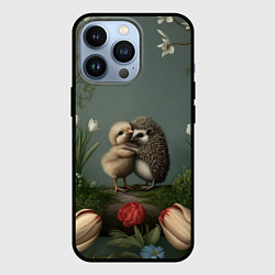 Чехол iPhone 13 Pro Ежик и цыпленок обнимаются