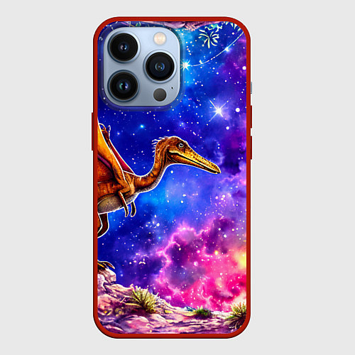 Чехол iPhone 13 Pro Птерозавр и звездное небо / 3D-Красный – фото 1