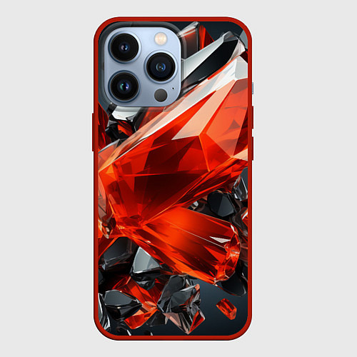 Чехол iPhone 13 Pro Красные алмазы и черные камни / 3D-Красный – фото 1