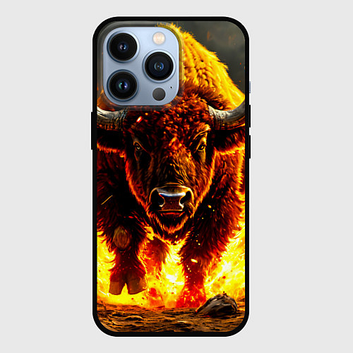 Чехол iPhone 13 Pro Буйвол в огне / 3D-Черный – фото 1