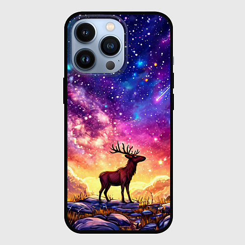 Чехол iPhone 13 Pro Лось и звездное небо / 3D-Черный – фото 1