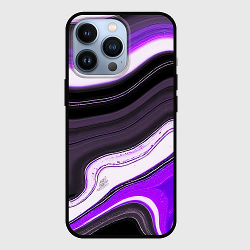 Чехол iPhone 13 Pro Волнистые горизонтальные чёрно-фиолетовые полосы н / 3D-Черный – фото 1