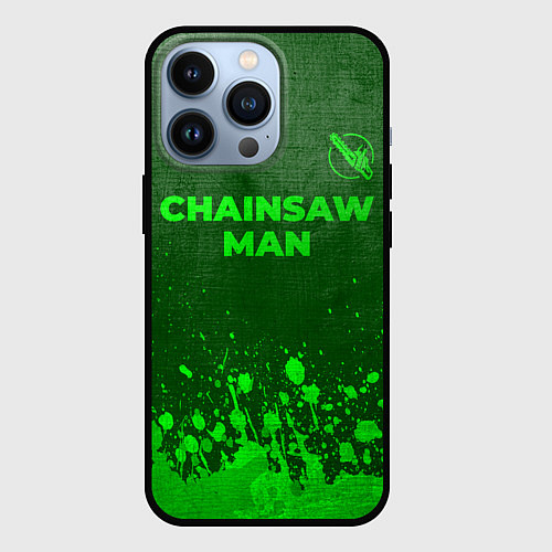 Чехол iPhone 13 Pro Chainsaw Man - green gradient посередине / 3D-Черный – фото 1