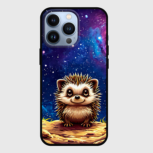 Чехол iPhone 13 Pro Ежик и звездное небо / 3D-Черный – фото 1