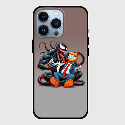 Чехол iPhone 13 Pro Venom and Duck-Donald - ai art fantasy / 3D-Черный – фото 1