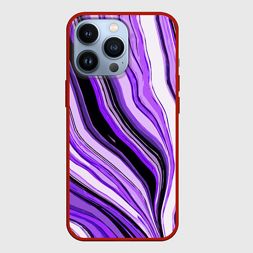 Чехол iPhone 13 Pro Волнистые вертикальные чёрно-фиолетовые полосы / 3D-Красный – фото 1