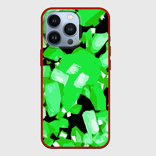 Чехол iPhone 13 Pro Green and white abstraction on a black background / 3D-Красный – фото 1