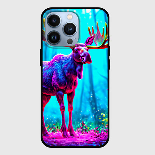 Чехол iPhone 13 Pro Лось в сереневом свете / 3D-Черный – фото 1