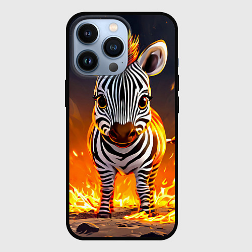 Чехол iPhone 13 Pro Зебренок в огне / 3D-Черный – фото 1