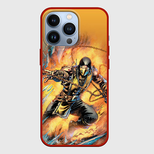 Чехол iPhone 13 Pro Scorpion - Mortal Kombat / 3D-Красный – фото 1