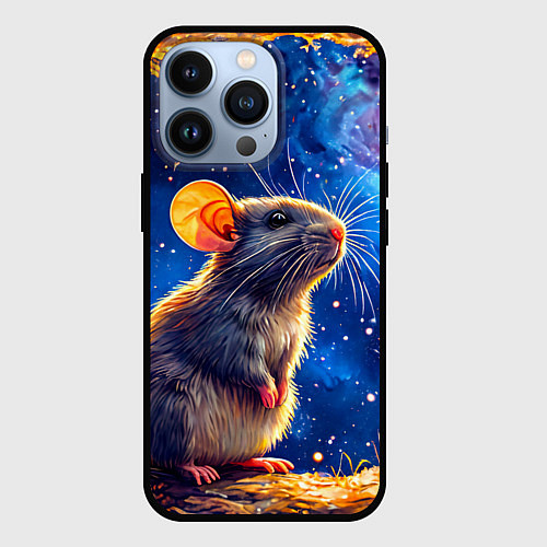 Чехол iPhone 13 Pro Крыса и космическое небо / 3D-Черный – фото 1