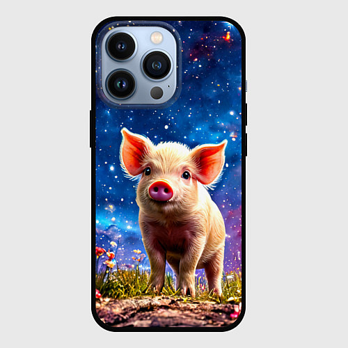 Чехол iPhone 13 Pro Поросенок и звездное небо / 3D-Черный – фото 1